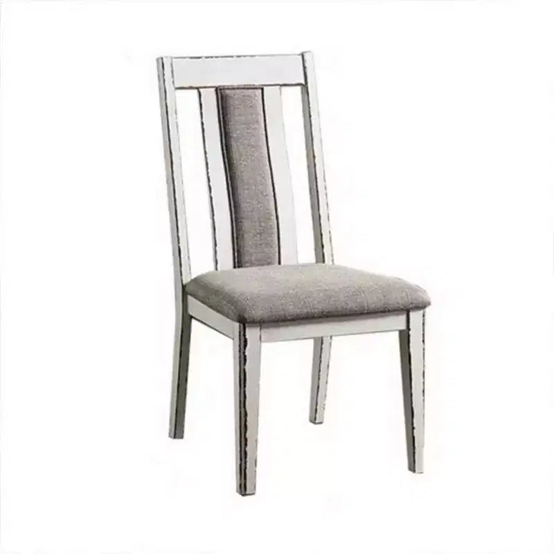 Royal Hampton Set di 2 sedie da pranzo da 24 pollici, legno bianco rustico, seduta in tessuto grigio