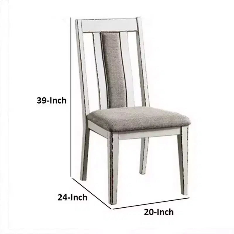Royal Hampton Set di 2 sedie da pranzo da 24 pollici, legno bianco rustico, seduta in tessuto grigio