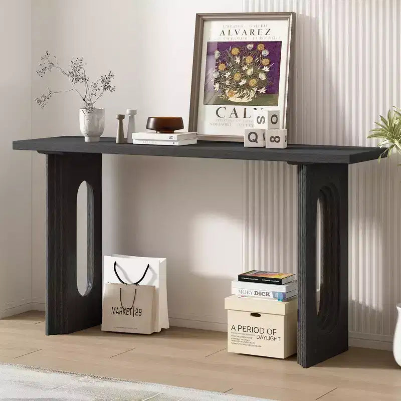 Consolle Unica con Gambe Tonne Cave, Tavolo da Ingresso Moderno in Legno per Salotto e Ingresso