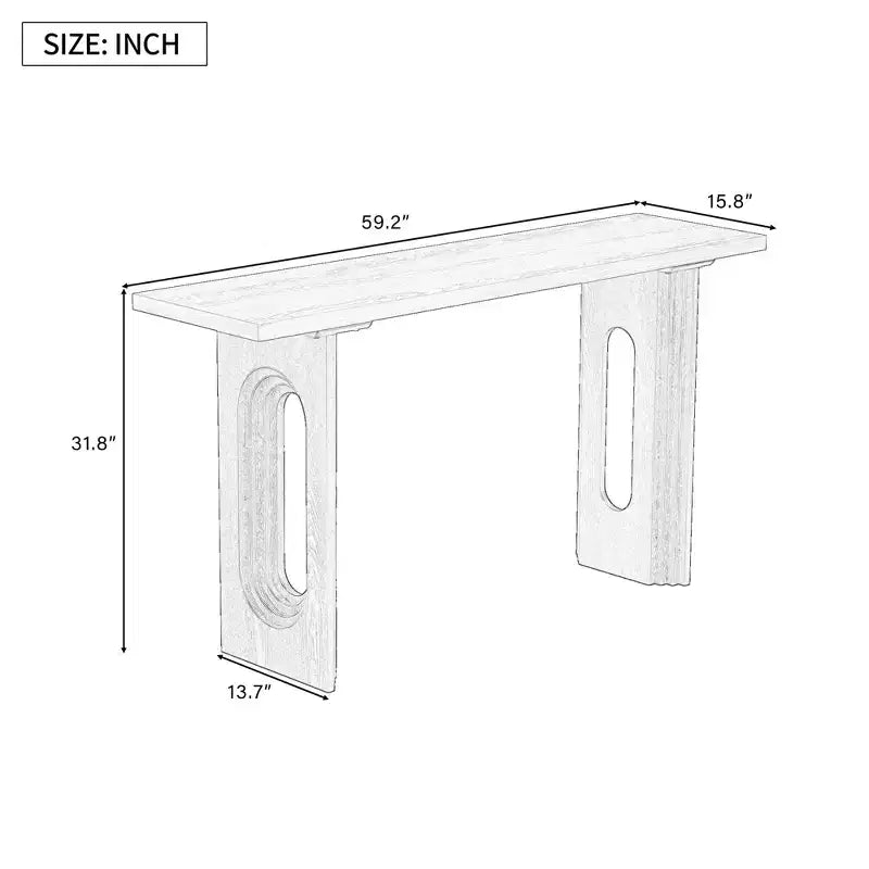 Consolle Unica con Gambe Tonne Cave, Tavolo da Ingresso Moderno in Legno per Salotto e Ingresso