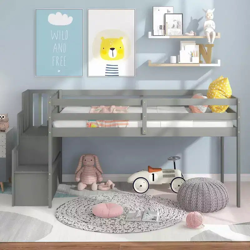 Letto a soppalco singolo, struttura in legno di pino con scala, spazio di archiviazione, scivolo, sponde di sicurezza a tutta lunghezza per camera da letto