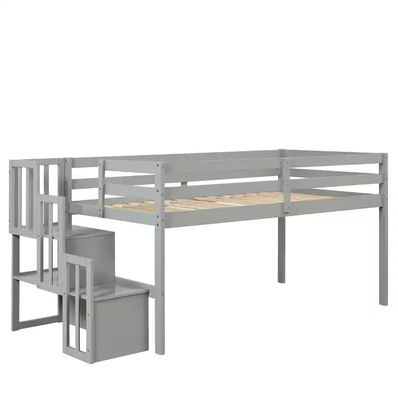 Letto a soppalco singolo, struttura in legno di pino con scala, spazio di archiviazione, scivolo, sponde di sicurezza a tutta lunghezza per camera da letto