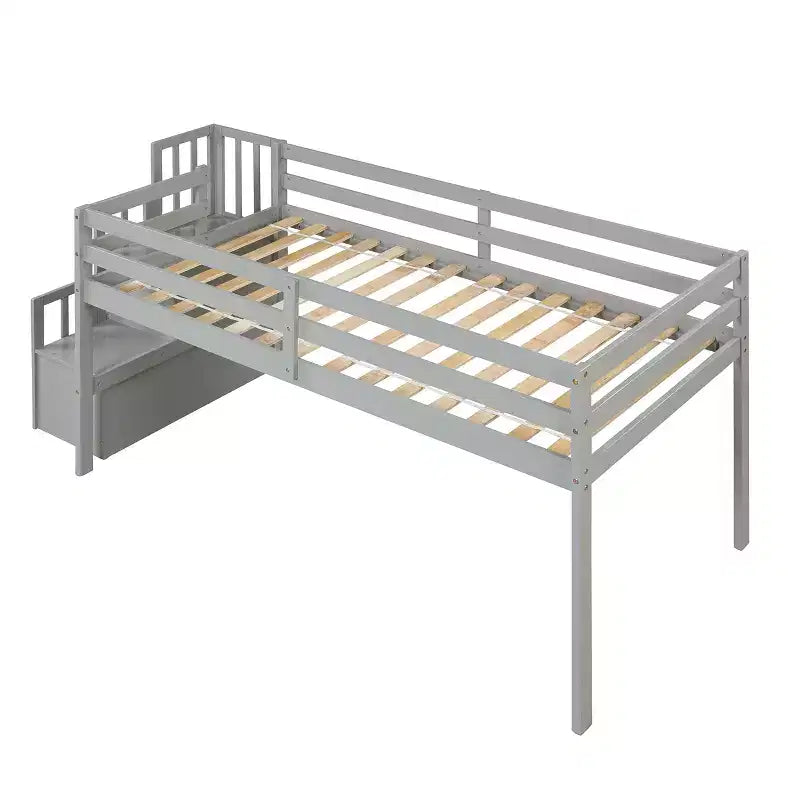Letto a soppalco singolo, struttura in legno di pino con scala, spazio di archiviazione, scivolo, sponde di sicurezza a tutta lunghezza per camera da letto