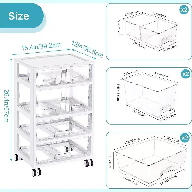 Vtopmart 1 confezione 4 strati 6 cassetti carrello portaoggetti in plastica trasparente pratico