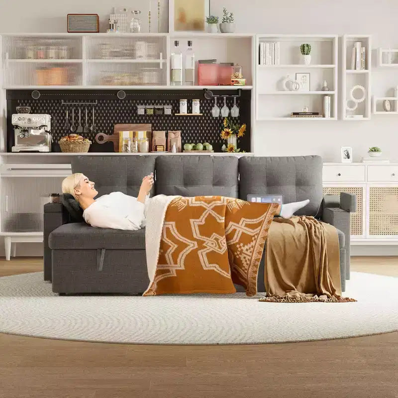 Divano letto moderno 84'', Divano componibile reversibile imbottito, Divano profondo per soggiorno, camera da letto, appartamento, ufficio