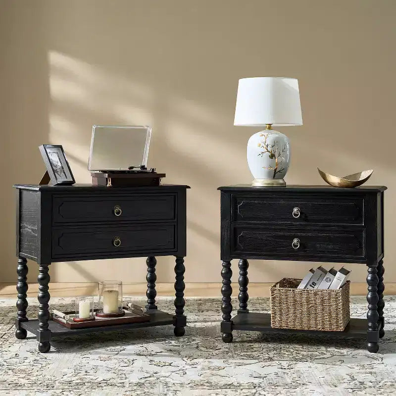 Jerardo 30 Tavolino con 2 cassetti e prese di ricarica integrate - Set da 2|ARTFUL LIVING DESIGNS
