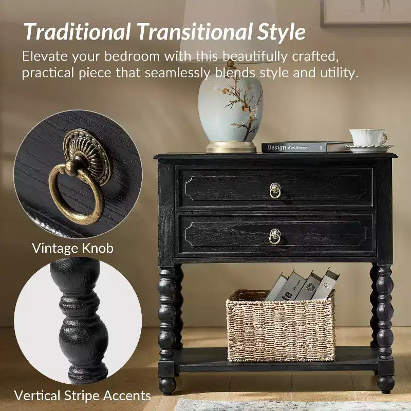 Jerardo 30 Tavolino con 2 cassetti e prese di ricarica integrate - Set da 2|ARTFUL LIVING DESIGNS