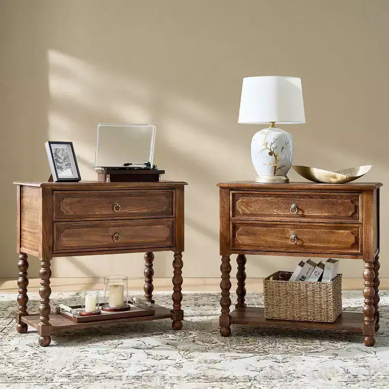 Jerardo 30 Tavolino con 2 cassetti e prese di ricarica integrate - Set da 2|ARTFUL LIVING DESIGNS