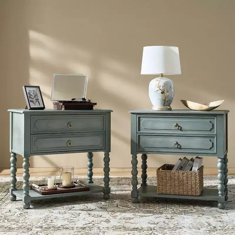 Jerardo 30 Tavolino con 2 cassetti e prese di ricarica integrate - Set da 2|ARTFUL LIVING DESIGNS