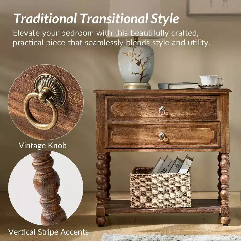 Jerardo 30 Tavolino con 2 cassetti e prese di ricarica integrate - Set da 2|ARTFUL LIVING DESIGNS