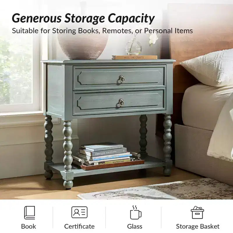 Jerardo 30 Tavolino con 2 cassetti e prese di ricarica integrate - Set da 2|ARTFUL LIVING DESIGNS