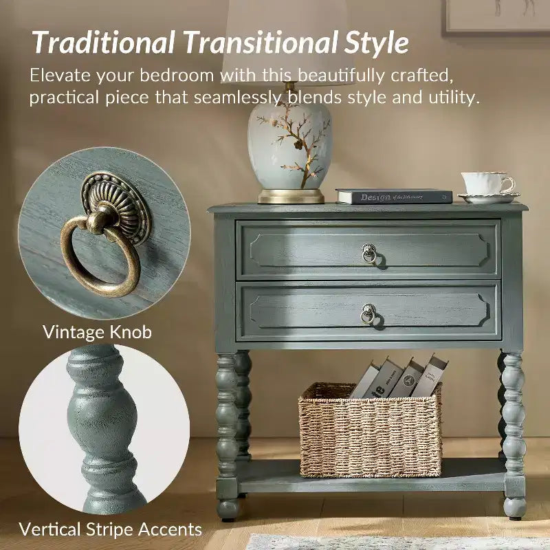 Jerardo 30 Tavolino con 2 cassetti e prese di ricarica integrate - Set da 2|ARTFUL LIVING DESIGNS