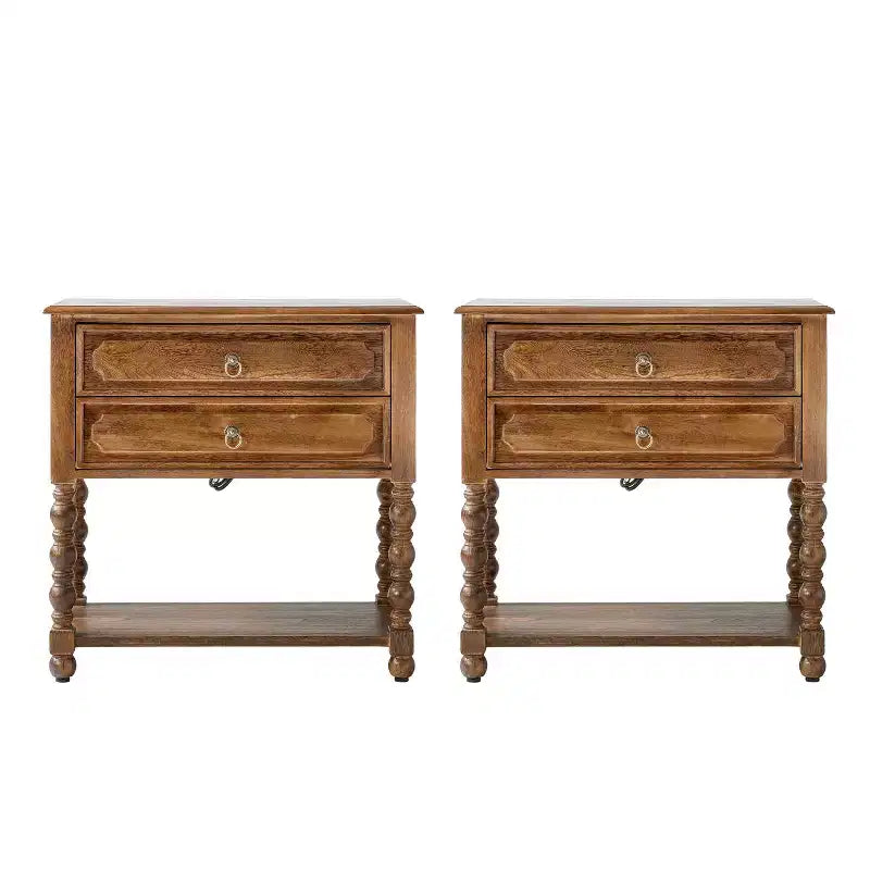 Jerardo 30 Tavolino con 2 cassetti e prese di ricarica integrate - Set da 2|ARTFUL LIVING DESIGNS