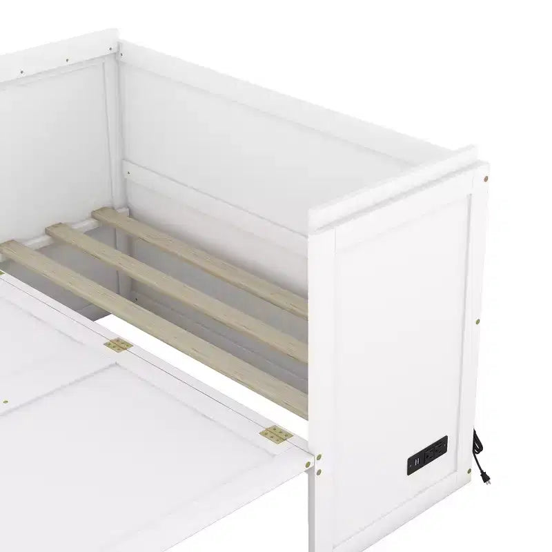 Letto a scomparsa completo a mobile, Letto a cassettone Murphy mobile in legno con porte USB e cassetti, Bianco