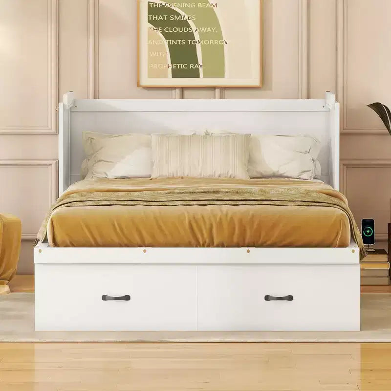 Letto a scomparsa completo a mobile, Letto a cassettone Murphy mobile in legno con porte USB e cassetti, Bianco