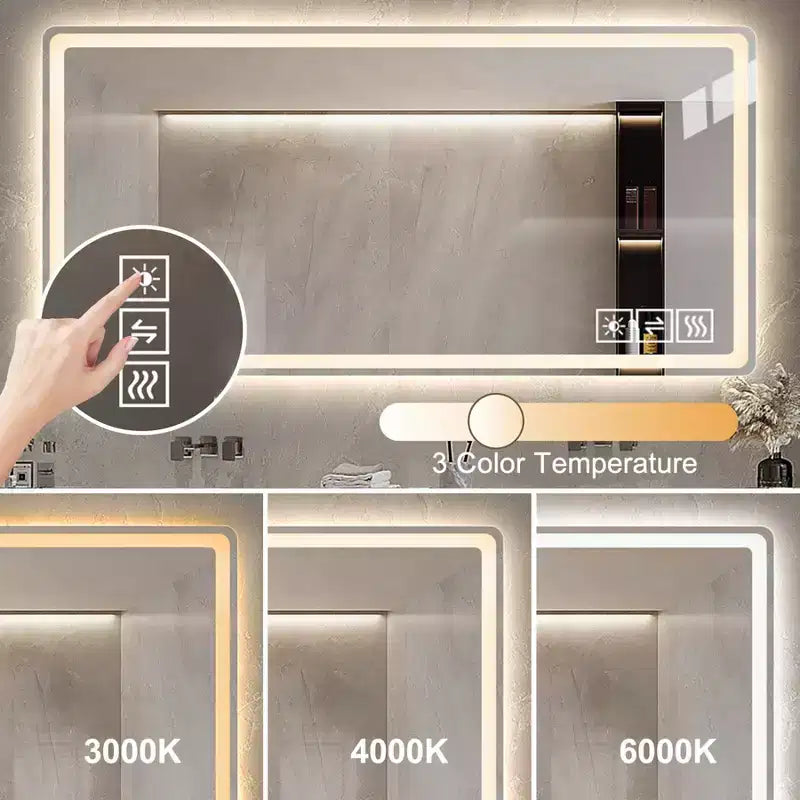 GDFStudio Brin Specchi da Bagno Moderni Anti-Appannamento da 48 pollici con 3 Colori e 5 Livelli di Intensità Luminosa