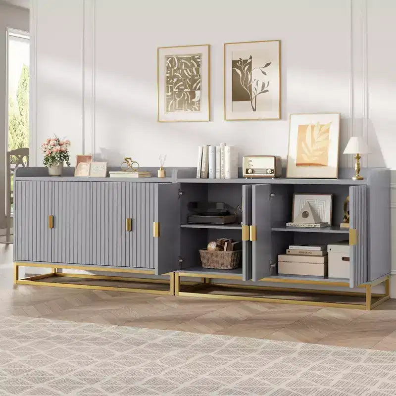 Credenza/Mobile Contenitore con 4 Ante, Tavolo Buffet Moderno per Soggiorno, Cucina, Sala da Pranzo