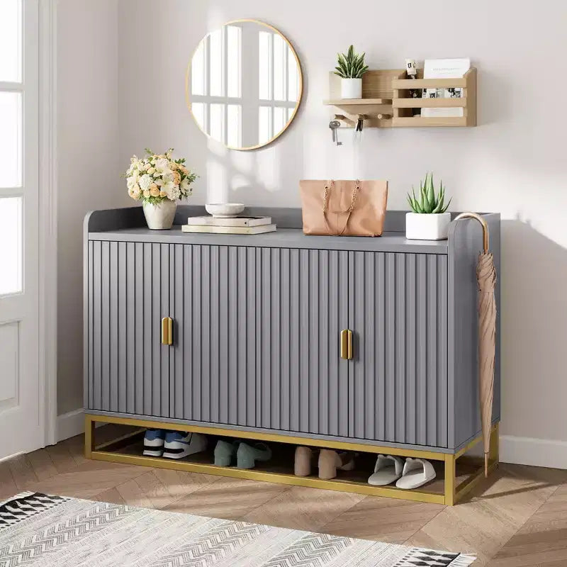 Credenza/Mobile Contenitore con 4 Ante, Tavolo Buffet Moderno per Soggiorno, Cucina, Sala da Pranzo