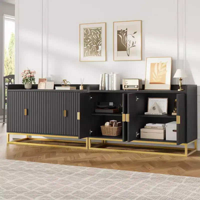 Credenza/Mobile Contenitore con 4 Ante, Tavolo Buffet Moderno per Soggiorno, Cucina, Sala da Pranzo