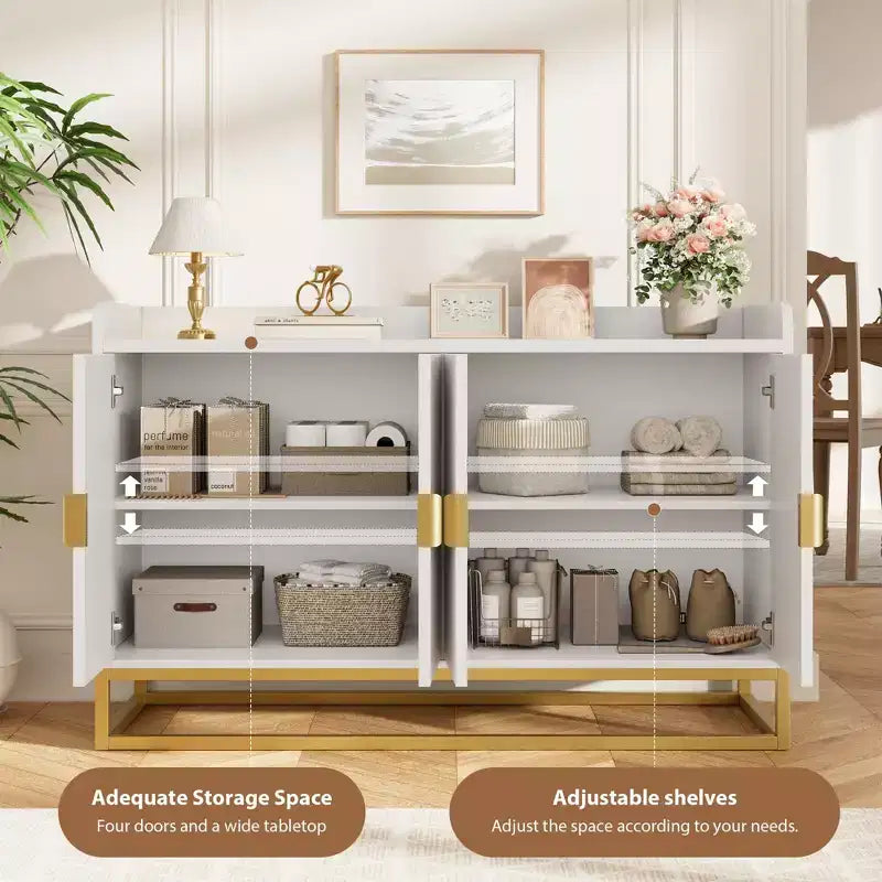 Credenza/Mobile Contenitore con 4 Ante, Tavolo Buffet Moderno per Soggiorno, Cucina, Sala da Pranzo
