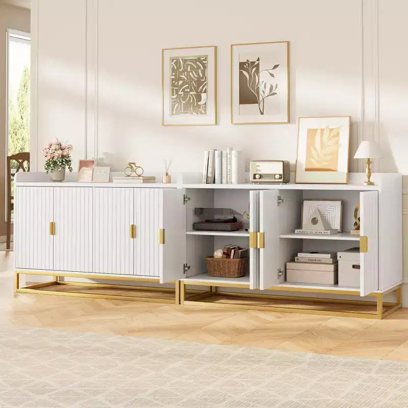 Credenza/Mobile Contenitore con 4 Ante, Tavolo Buffet Moderno per Soggiorno, Cucina, Sala da Pranzo