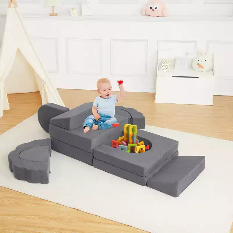 Set divano giochi modulare da 11 pezzi per bambini, divano combinato per bambini, divano convertibile e tappetino da pavimento, adatto per ragazzi e ragazze.