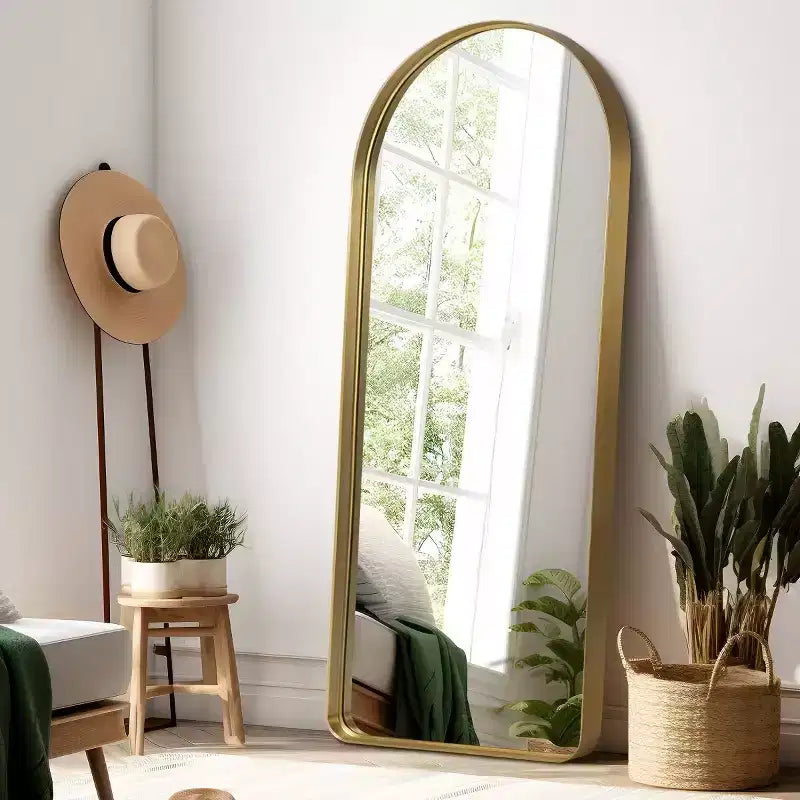Specchio a figura intera MAYEERTY Gold 80 x 180 cm con cornice in lega di alluminio a forma di arco, senza supporto, per la decorazione della parete del soggiorno e della camera da letto