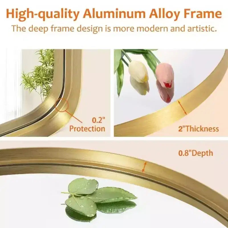 Specchio a figura intera MAYEERTY Gold 80 x 180 cm con cornice in lega di alluminio a forma di arco, senza supporto, per la decorazione della parete del soggiorno e della camera da letto