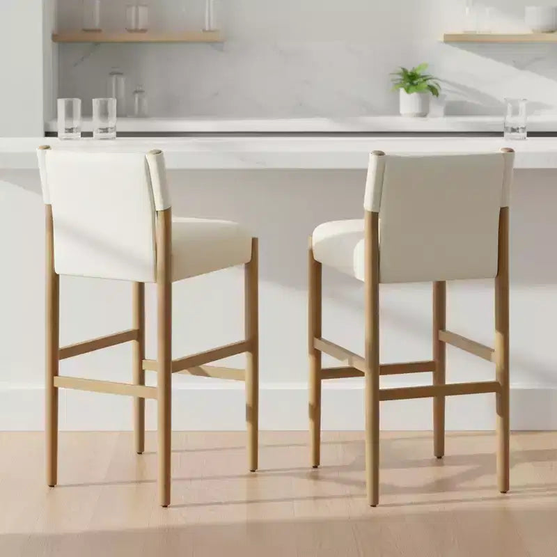 Homy Casa Set of 2 Modern 28.5 Solid Wood Bar Stools with Upholstered Seats, White