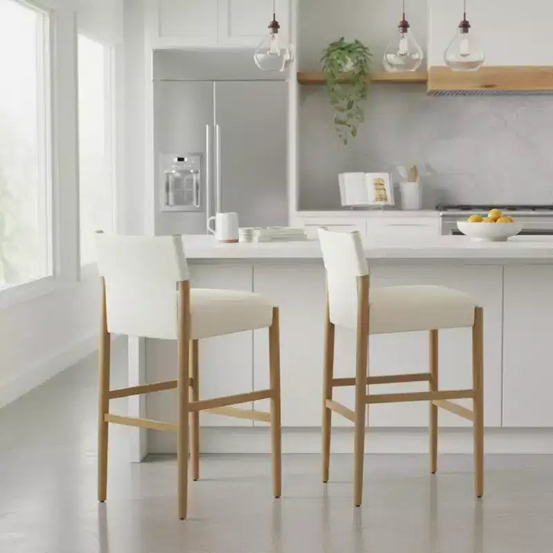 Homy Casa Set di 2 Sgabelli da Bar Moderni da 72,4 cm in Legno Massello con Sedili Imbottiti, Bianco