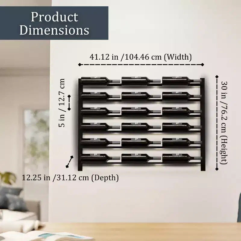 HOMLUX Moderno Portabottiglie da Parete in Metallo per 18 Bottiglie, Organizer per Vino e Bevande per Bar di Casa, Cucina