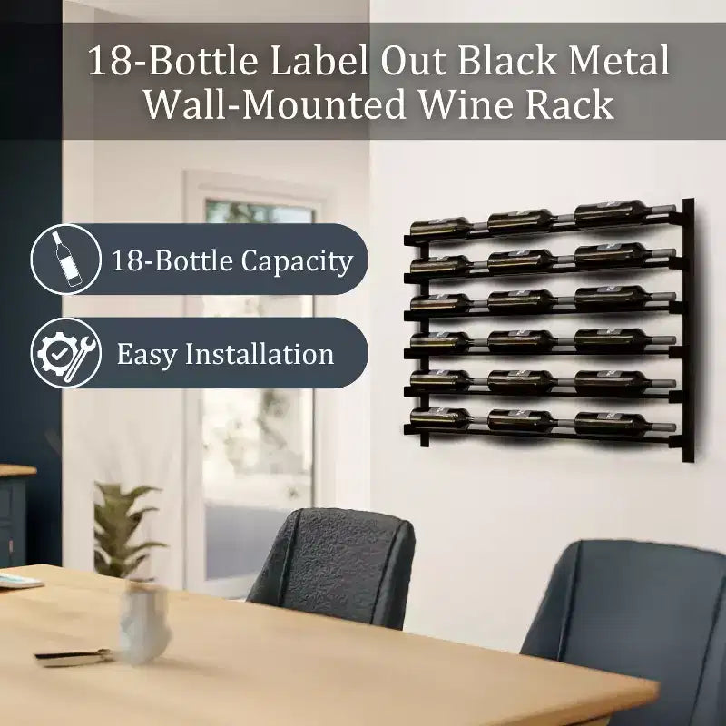 HOMLUX Moderno Portabottiglie da Parete in Metallo per 18 Bottiglie, Organizer per Vino e Bevande per Bar di Casa, Cucina