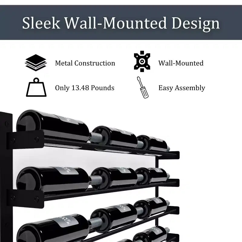 HOMLUX Moderno Portabottiglie da Parete in Metallo per 18 Bottiglie, Organizer per Vino e Bevande per Bar di Casa, Cucina