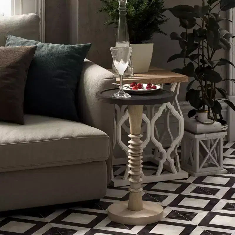 COZAYH Tavolino da Caffè con Vassoio a Pedana per Bevande, Lampade o Piante, Nero, Set di 2