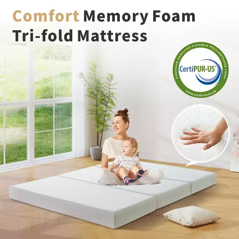 Dyonery Materasso Pieghevole a Tre Ante, 15 cm, in Memory Foam, Pieghevole, con Rivestimento Lavabile, Fondo Antiscivolo e Borsa per il Trasporto Salvaspazio, per Letto per Ospiti, Animali Domestici