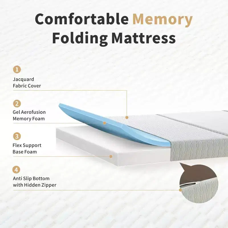 Dyonery Materasso Pieghevole a Tre Ante, 15 cm, in Memory Foam, Pieghevole, con Rivestimento Lavabile, Fondo Antiscivolo e Borsa per il Trasporto Salvaspazio, per Letto per Ospiti, Animali Domestici