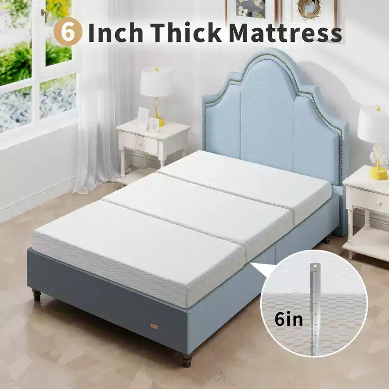 Dyonery Materasso Pieghevole a Tre Ante, 15 cm, in Memory Foam, Pieghevole, con Rivestimento Lavabile, Fondo Antiscivolo e Borsa per il Trasporto Salvaspazio, per Letto per Ospiti, Animali Domestici