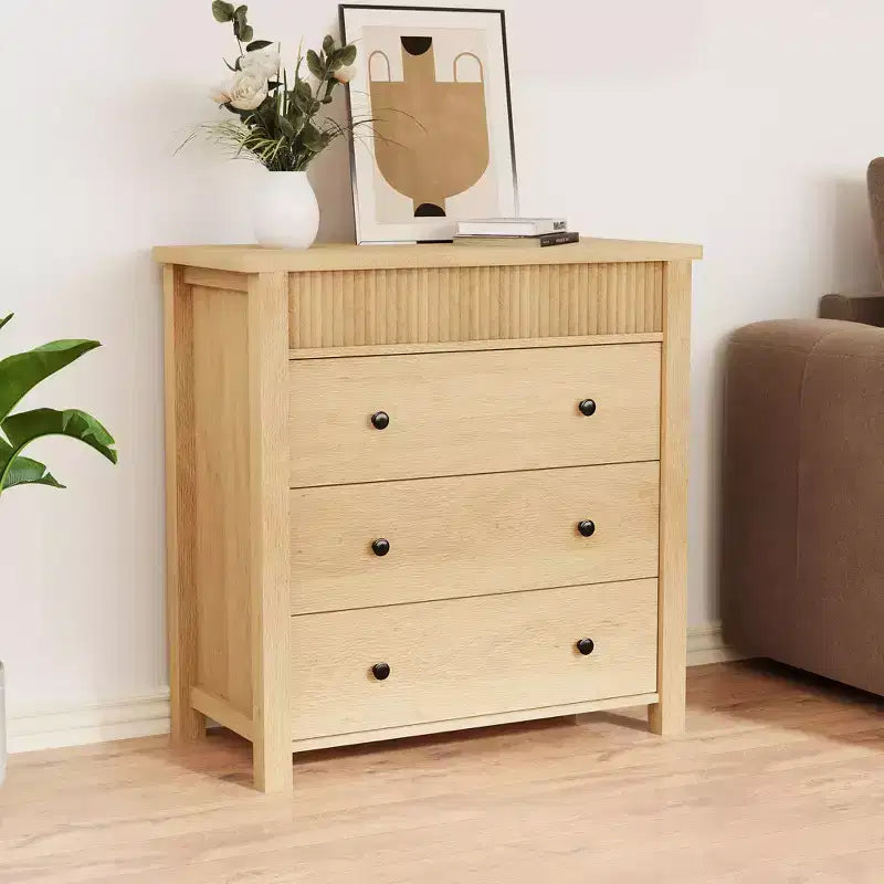 Comodino con 3 cassetti per camera da letto, cassettiera in legno, tavolino scanalato, organizer per soggiorno, corridoio e ingresso