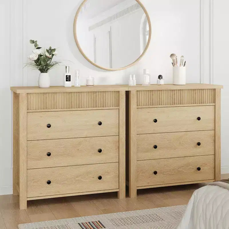 Comodino con 3 cassetti per camera da letto, cassettiera in legno, tavolino scanalato, organizer per soggiorno, corridoio e ingresso