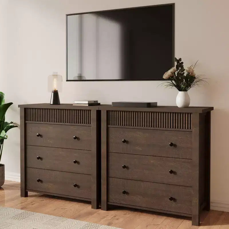 Comodino con 3 cassetti per camera da letto, cassettiera in legno, tavolino scanalato, organizer per soggiorno, corridoio e ingresso