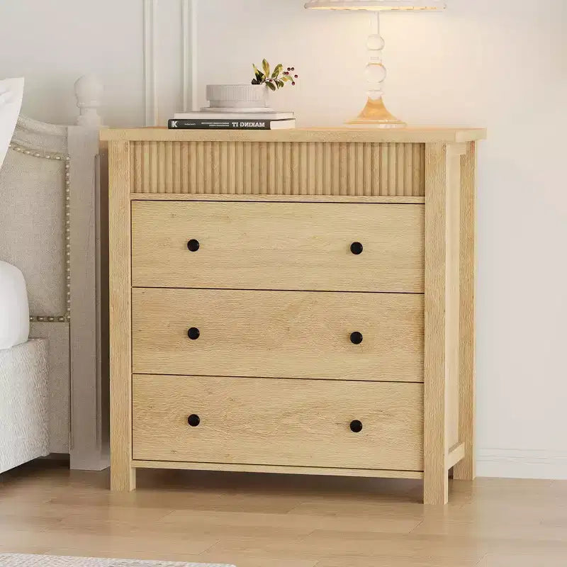 Comodino con 3 cassetti per camera da letto, cassettiera in legno, tavolino scanalato, organizer per soggiorno, corridoio e ingresso