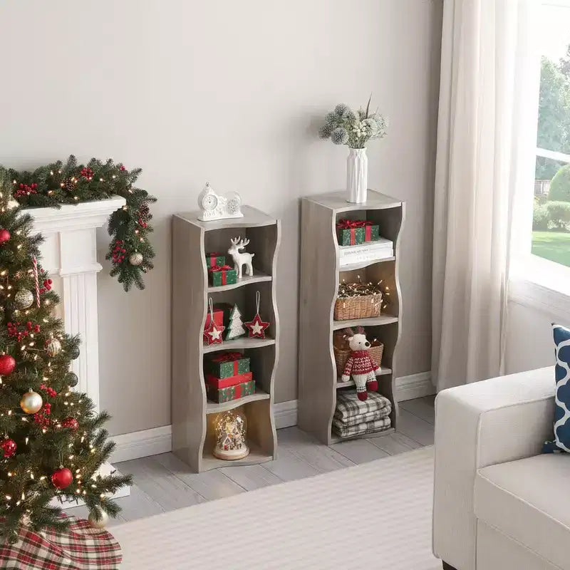 Homy Casa Scaffale Regolabile a 7 Ripiani con Armadietti Superiori e Inferiori Rimovibili, Design a Bordo Ondulato, per Soggiorno o Ufficio Domestico
