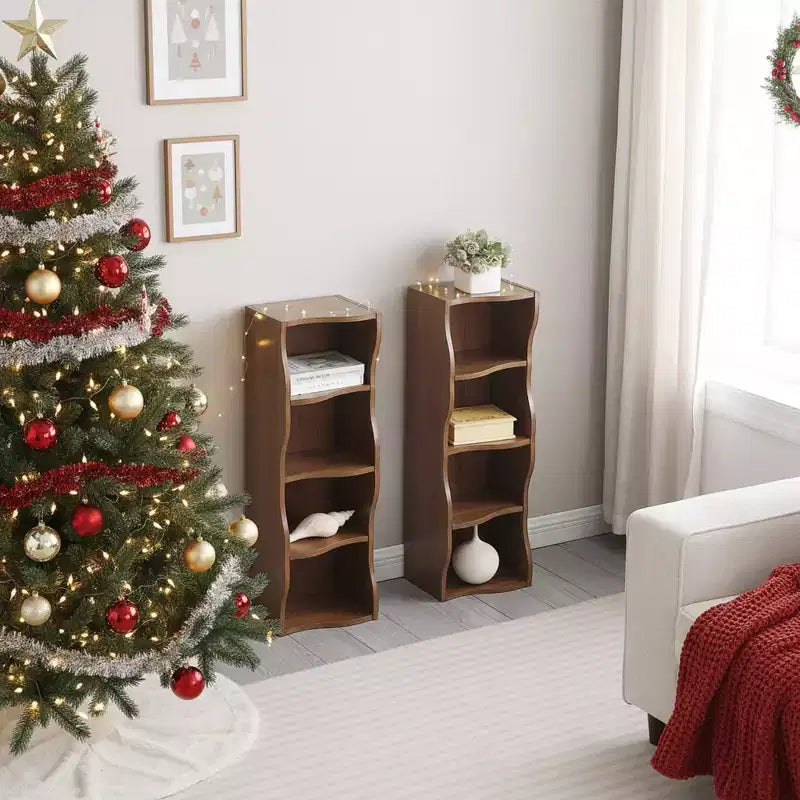 Homy Casa Scaffale Regolabile a 7 Ripiani con Armadietti Superiori e Inferiori Rimovibili, Design a Bordo Ondulato, per Soggiorno o Ufficio Domestico