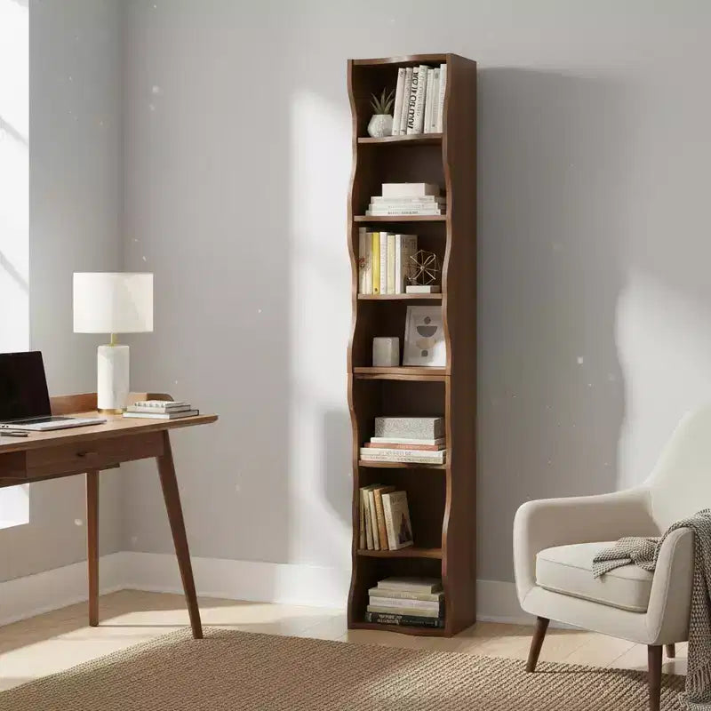 Homy Casa Scaffale Regolabile a 7 Ripiani con Armadietti Superiori e Inferiori Rimovibili, Design a Bordo Ondulato, per Soggiorno o Ufficio Domestico