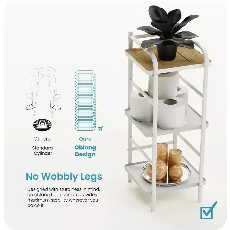 Home Zone Living Scaffale Organizer a 3 Ripiani, Autoportante, con Dettagli in Bambù e Struttura in Acciaio, Salvaspazio Verticale, Bianco