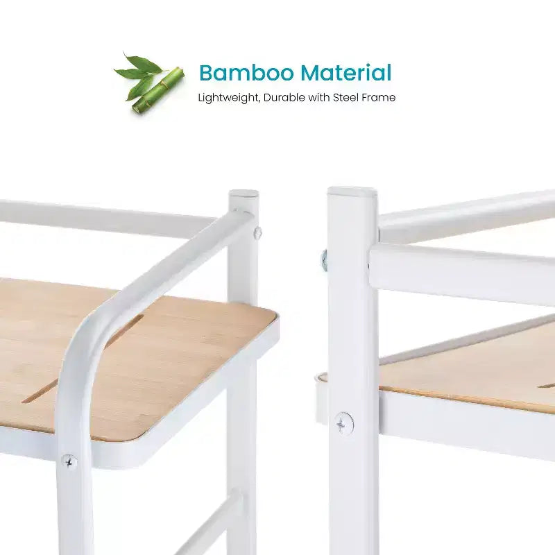 Home Zone Living Scaffale Organizer a 3 Ripiani, Autoportante, con Dettagli in Bambù e Struttura in Acciaio, Salvaspazio Verticale, Bianco