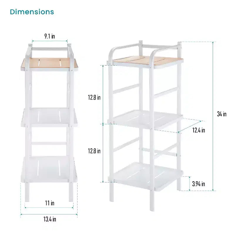 Home Zone Living Scaffale Organizer a 3 Ripiani, Autoportante, con Dettagli in Bambù e Struttura in Acciaio, Salvaspazio Verticale, Bianco