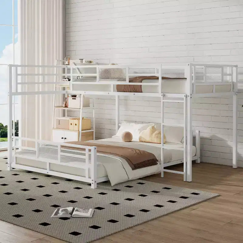 Bellemave Letto a castello a L in metallo per letto singolo e piazza e mezza, Bianco