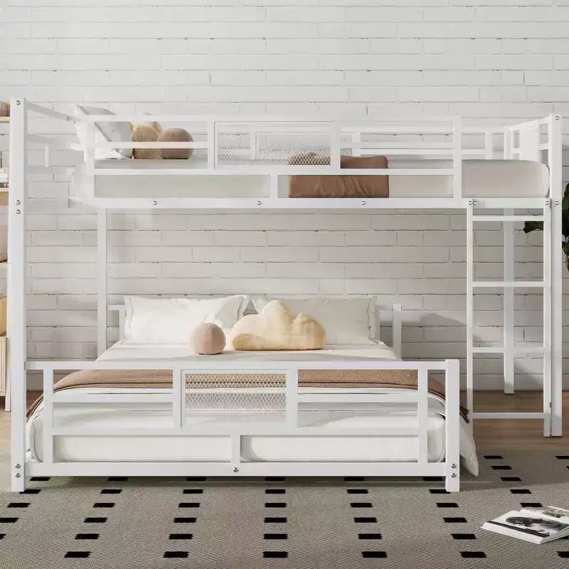 Bellemave Letto a castello a L in metallo per letto singolo e piazza e mezza, Bianco