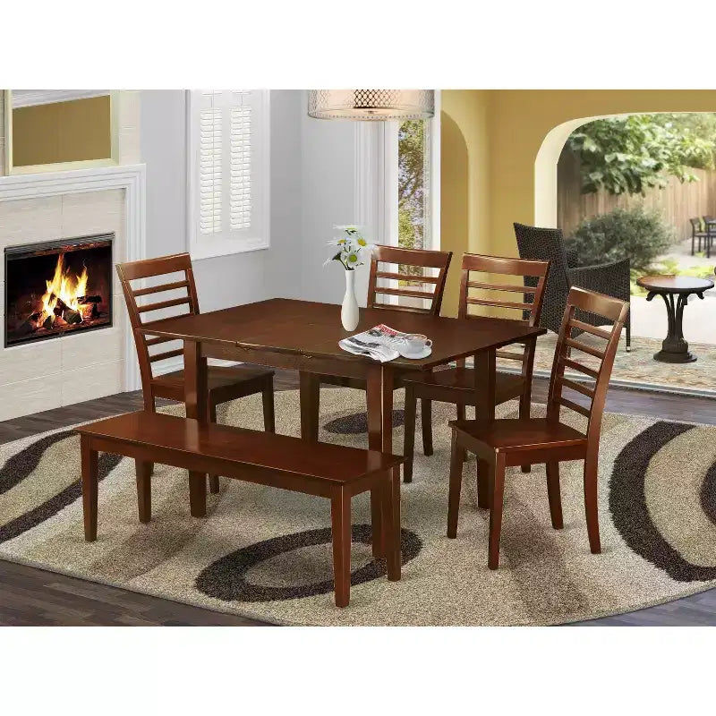 Set da cucina costiero - Tavolo da pranzo con sedie e panca - Set da pranzo moderno per la casa